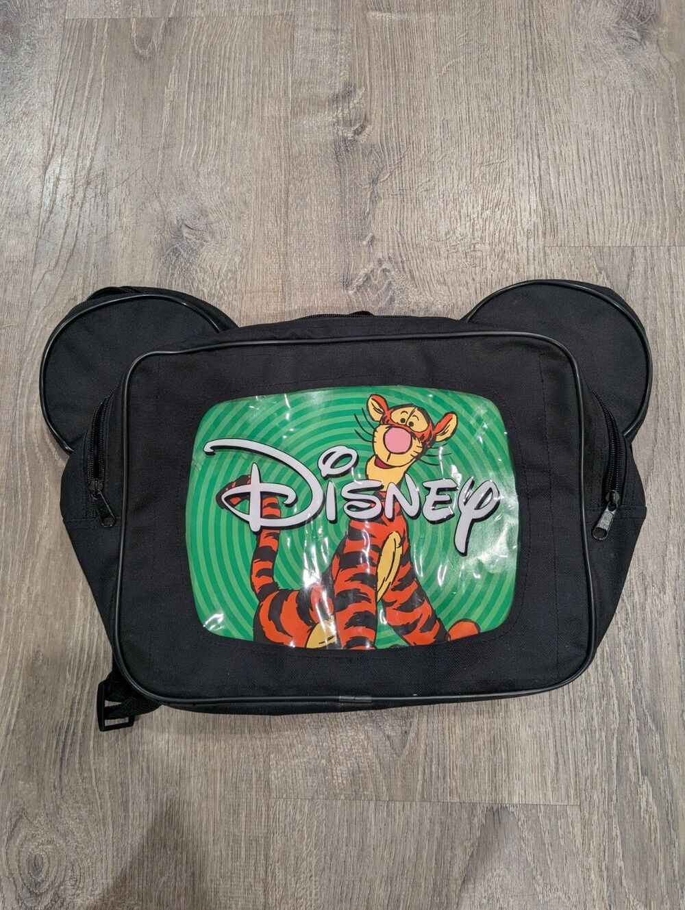 Vintage Disney Tigger Backpack Mickey Mouse Ears Black Green Zipper Vacation Bag